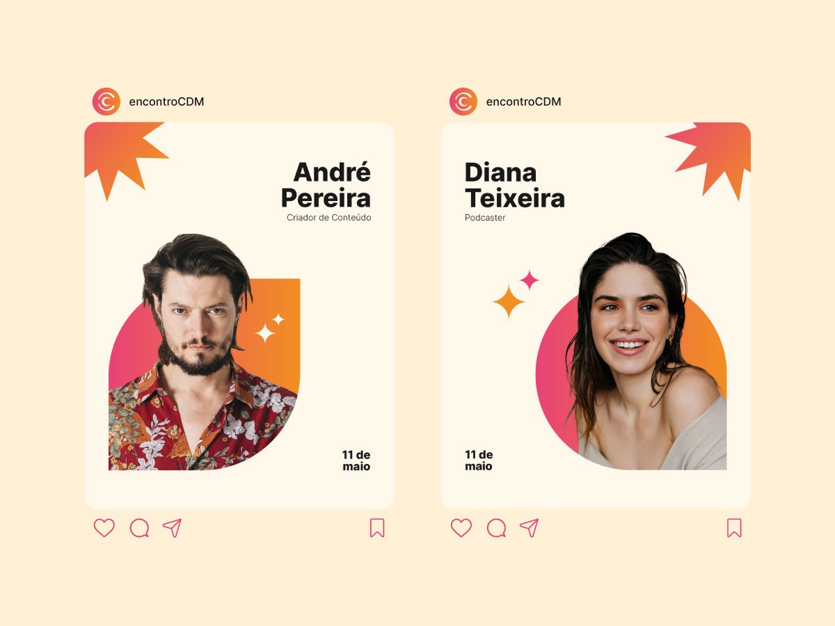 Posts no Instagram do Encontro de Comunicação e Design Multimédia, mostrando a campanha de divulgação nas redes sociais.
